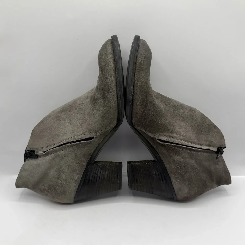 Paul Green Delgado Gray Suede Ankle Boots Women’s Size 7 Block Heel Zip Shoes